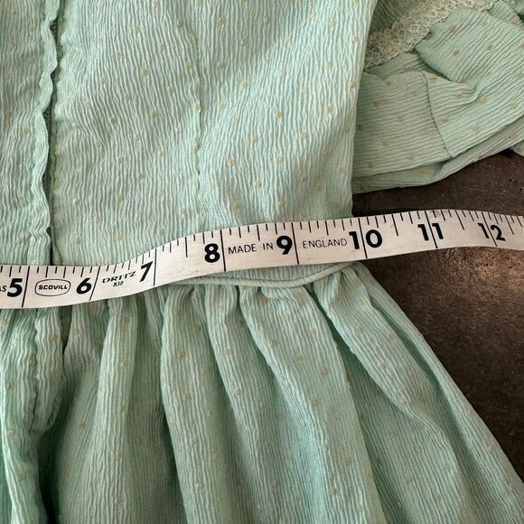 Vintage 90's Y2K Mint Green Polka Dot Peplum Ruffle Lace Midi Youth Dress 4T - Picture 5 of 7